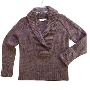 Ann Taylor Loft Alpaca Wool Blend Sweater Womens Sz M Plum Deep V Shawl Collar
